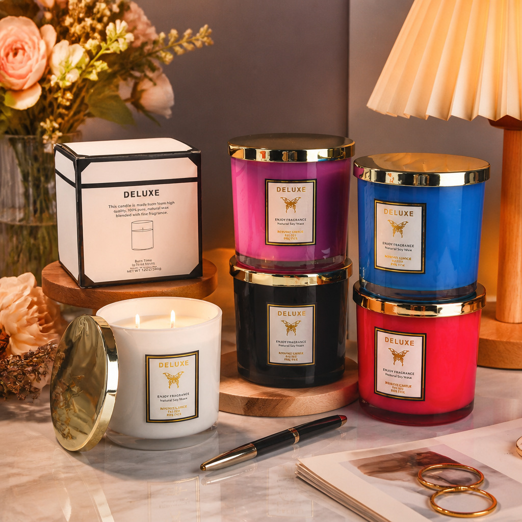 Soy Wax - شمعة معطرة بغطاء ذهبي 400 جرام،